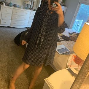 Blue and white polka dot shift dress
